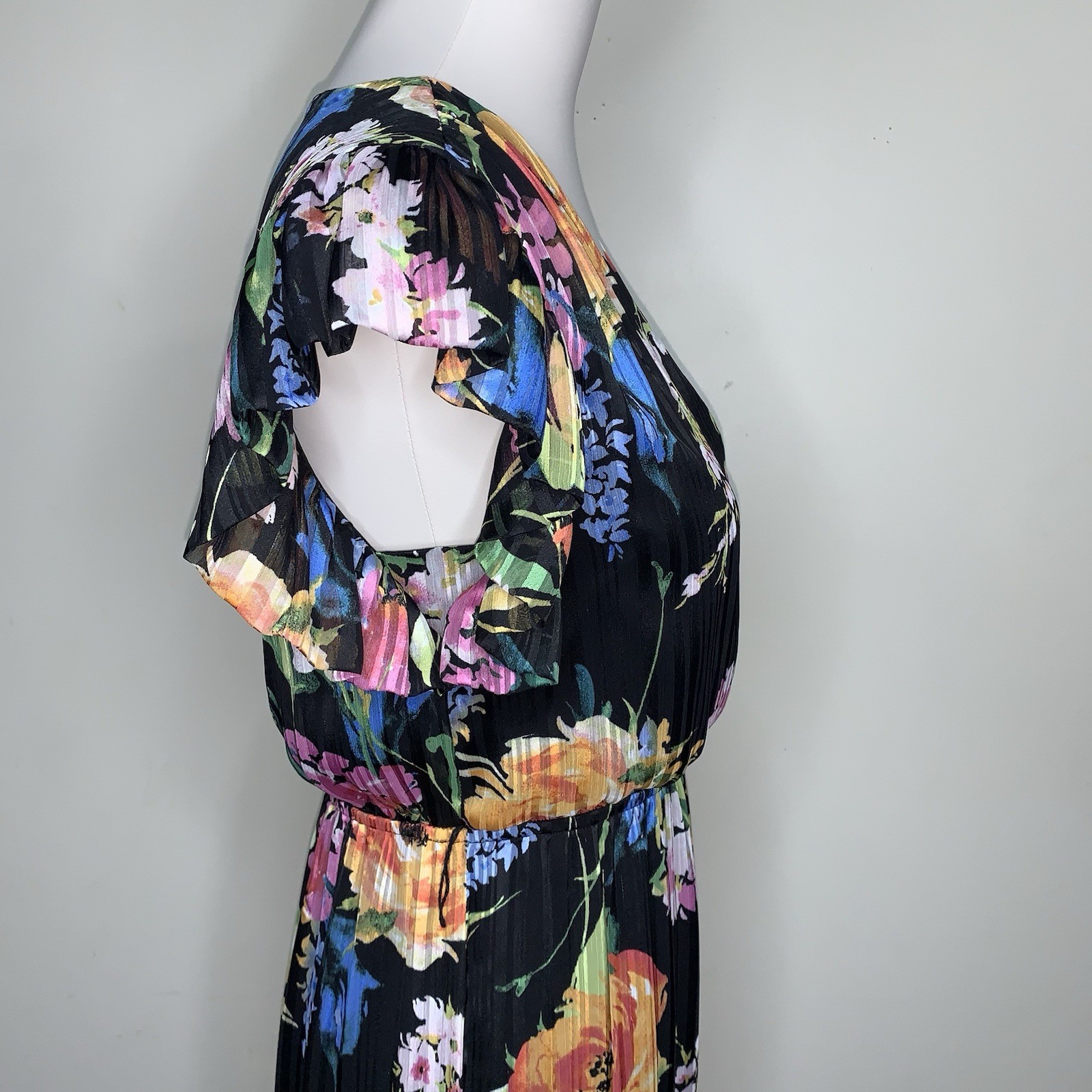 Sam Edelman Ankle Length V-Neck Maxi Silhouette Flutter Sleeve Floral Dress Sz 0