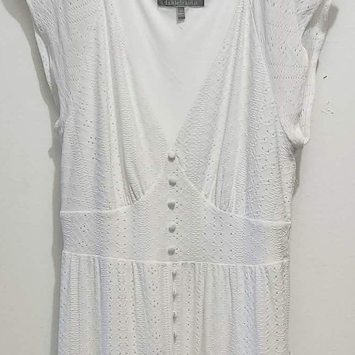 Danielrainn White Eyelet Tiered Midi Dress Vneck Cap Sleeve – Womens Size Medium