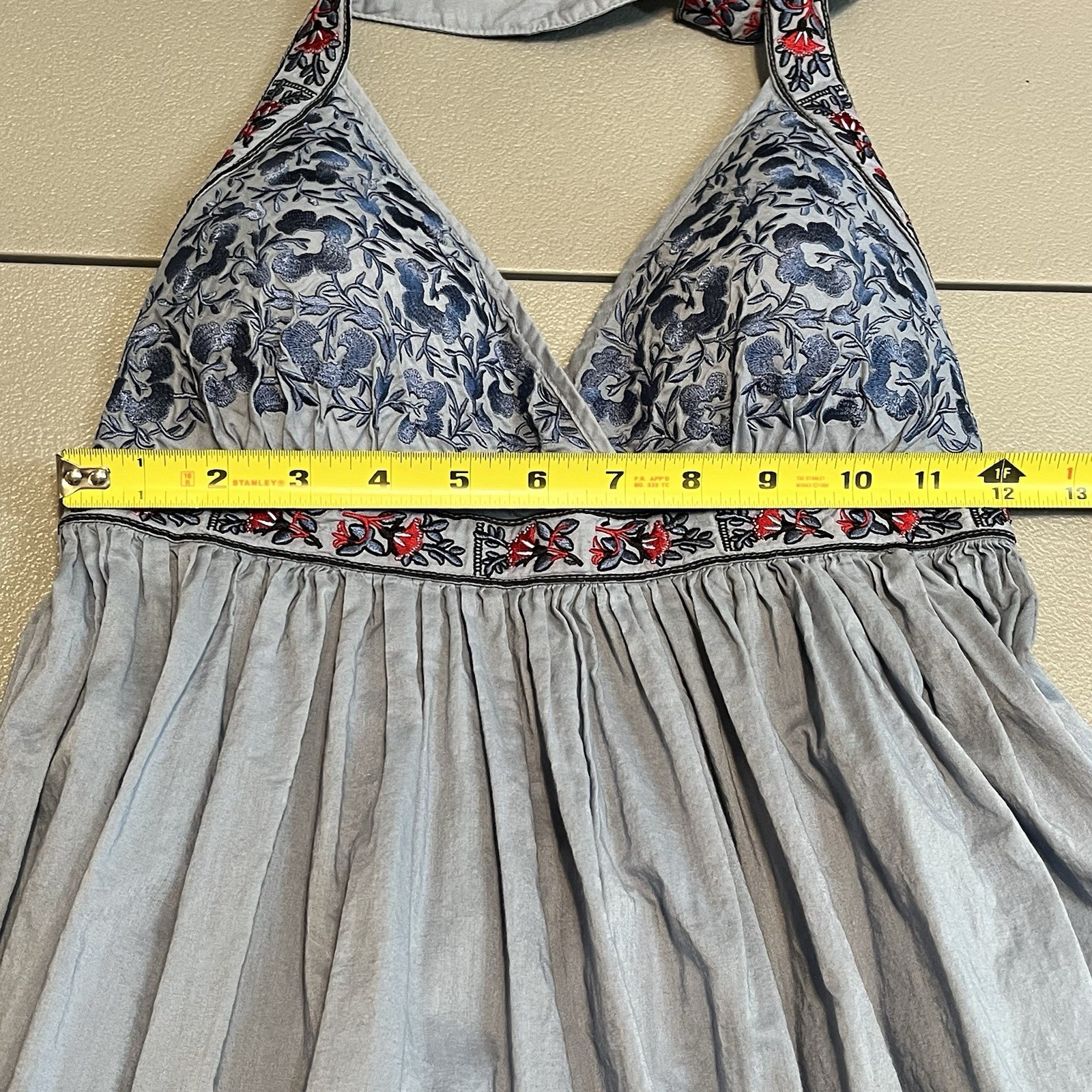 Moda International Ruffle Tiered Maxi Halter Dress Boho festival beach Sz medium
