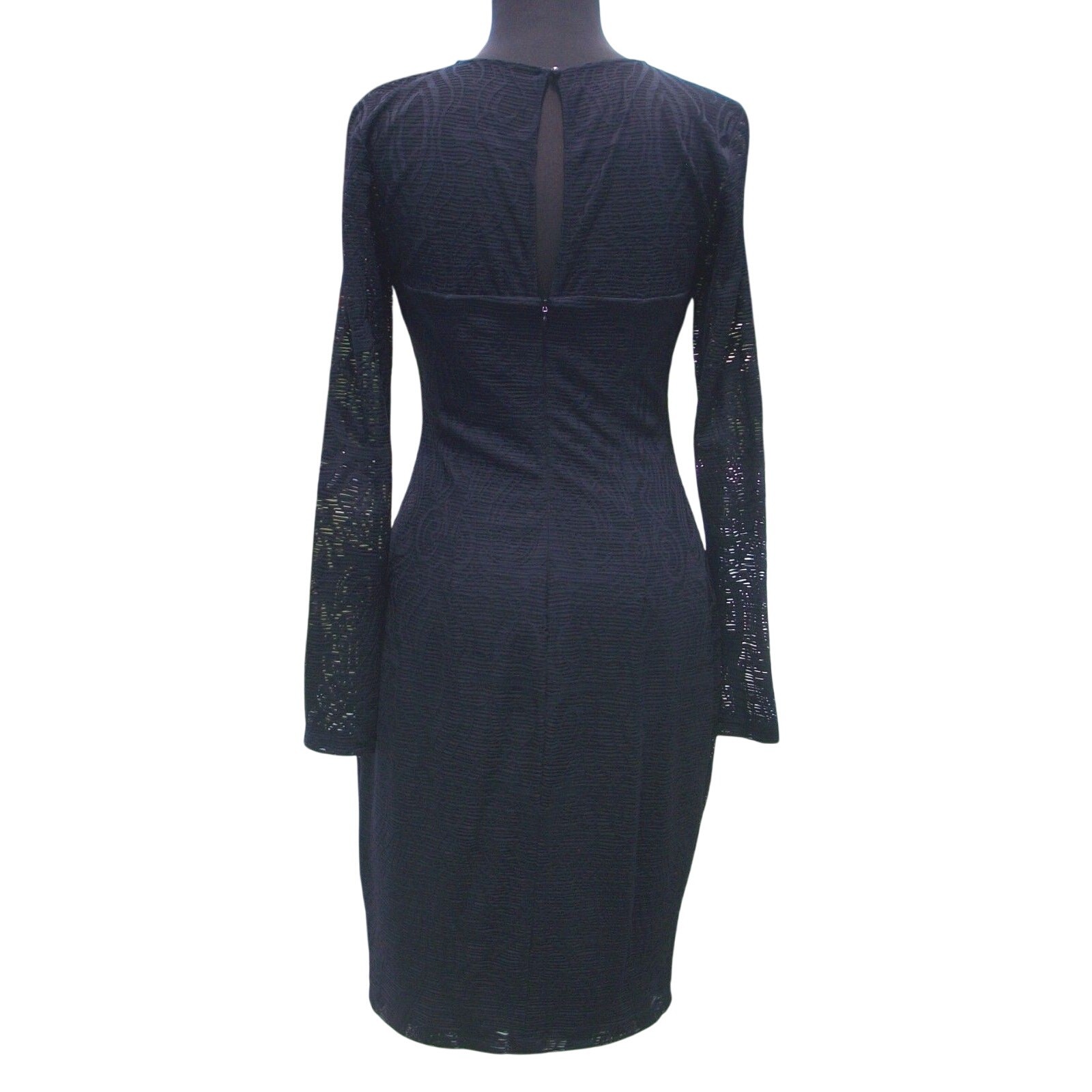 Cache Black Lace Dress Stretch Lined Sheer Shoulder Sleeves Key Hole $188 NWT