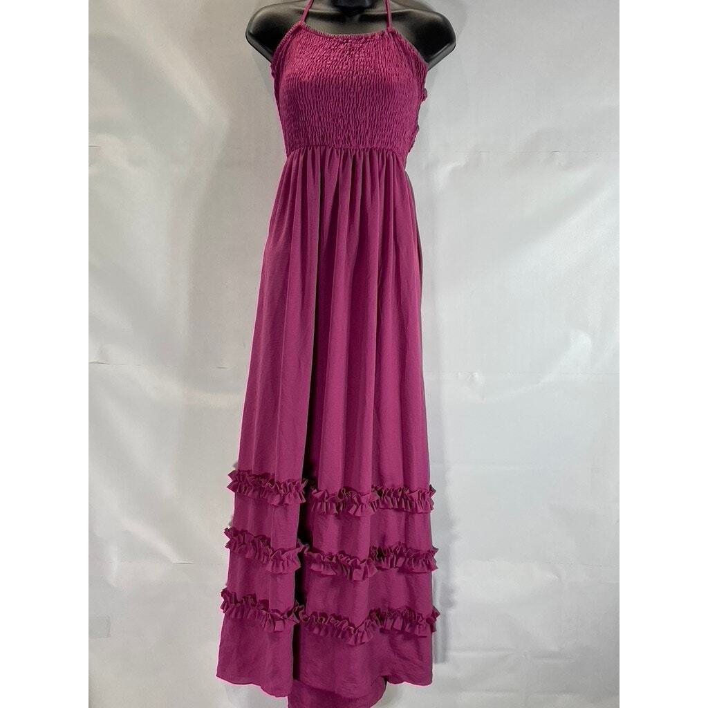 CIDER Women’s Violet Solid Shirred Smocked Bodice Halter Maxi Dress SZ M(US6)