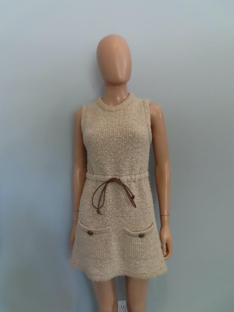 PRADA Beige Silk Boucle Construction Mini Dress Size 36/US 0
