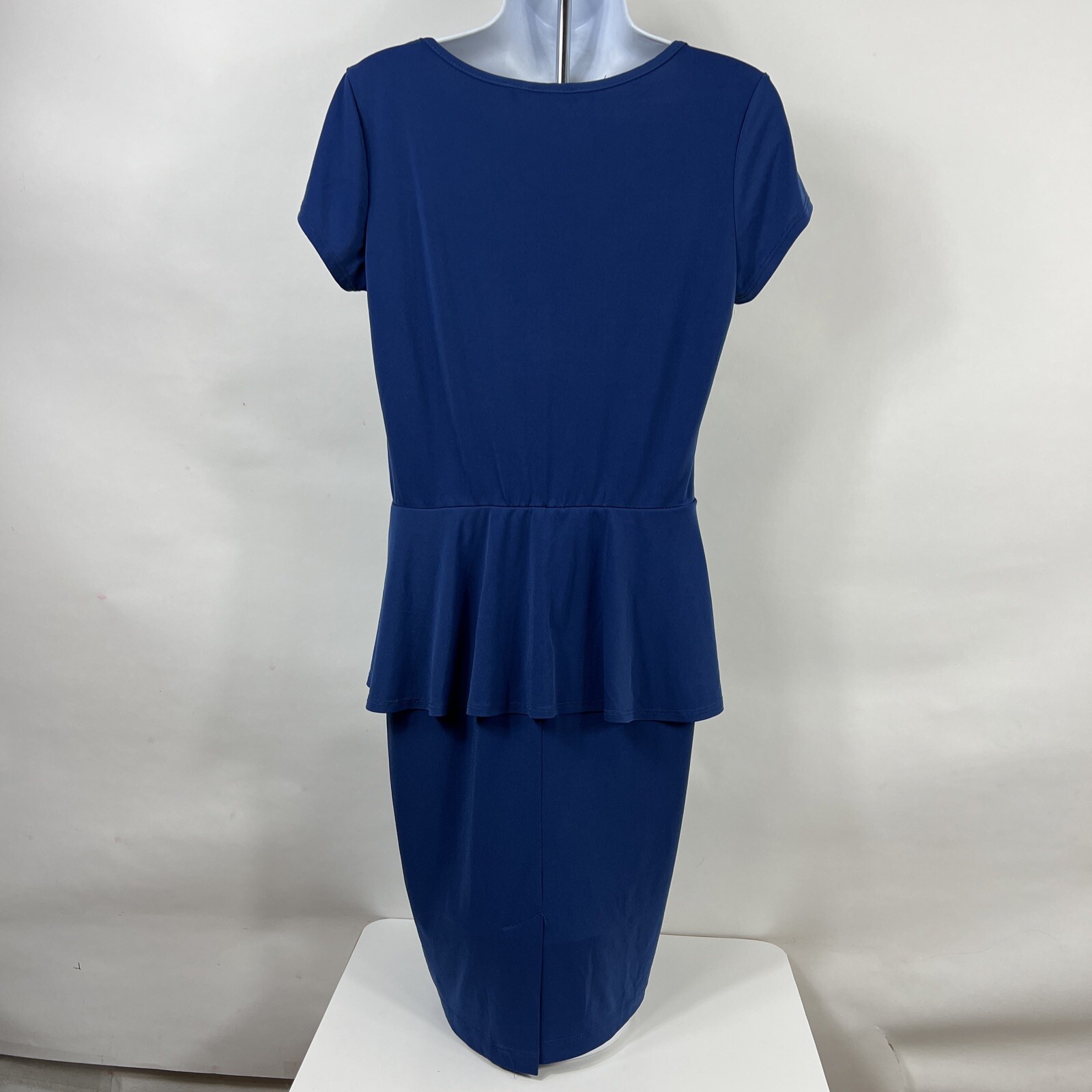 Elementz Pencil Dress Women’s Medium Short Sleeve Blue Ruffle Polyester Blend