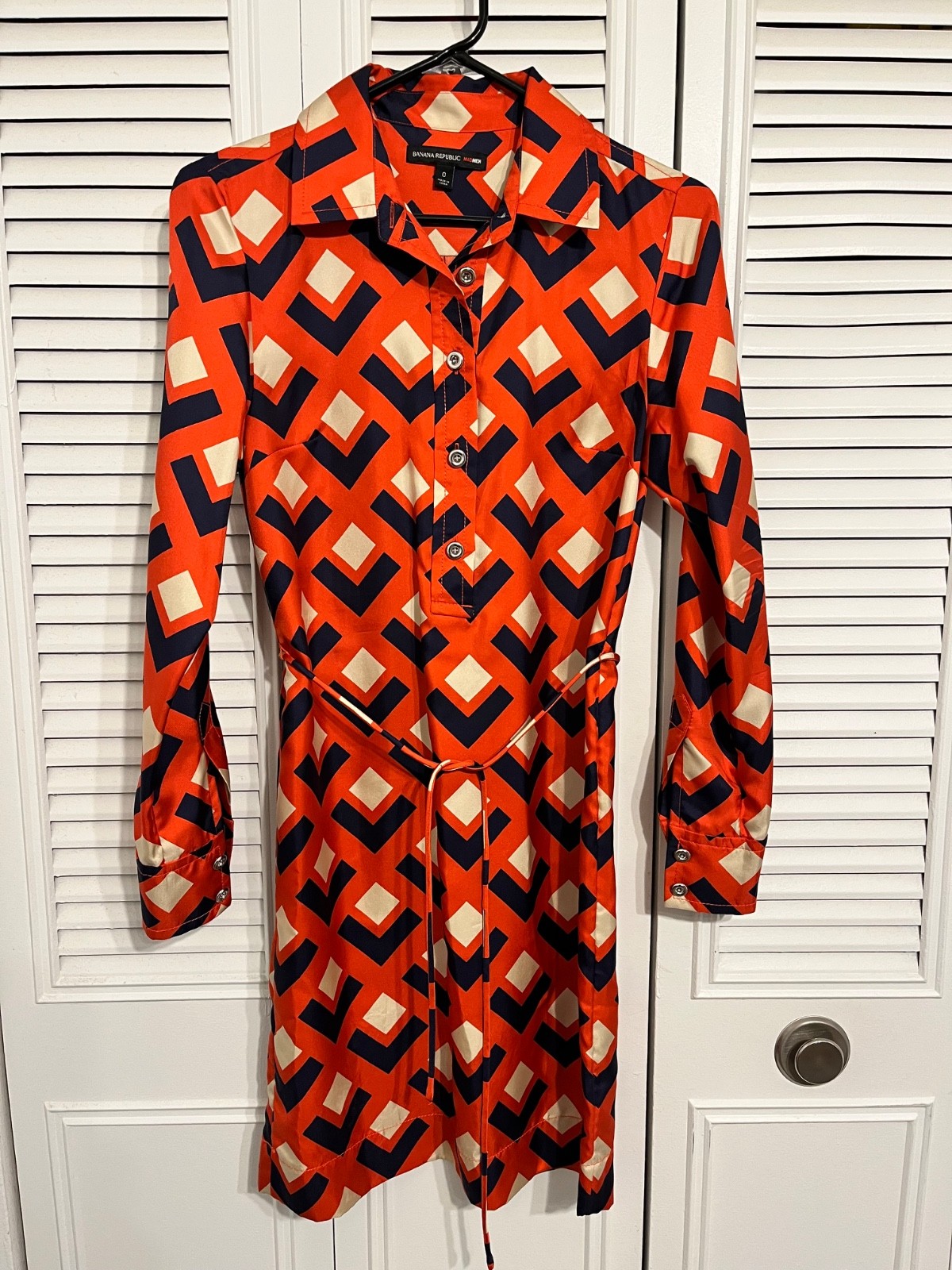 Banana Republic Mad Men Mod Retro Silk Geo Print Shirt Dress Size 2