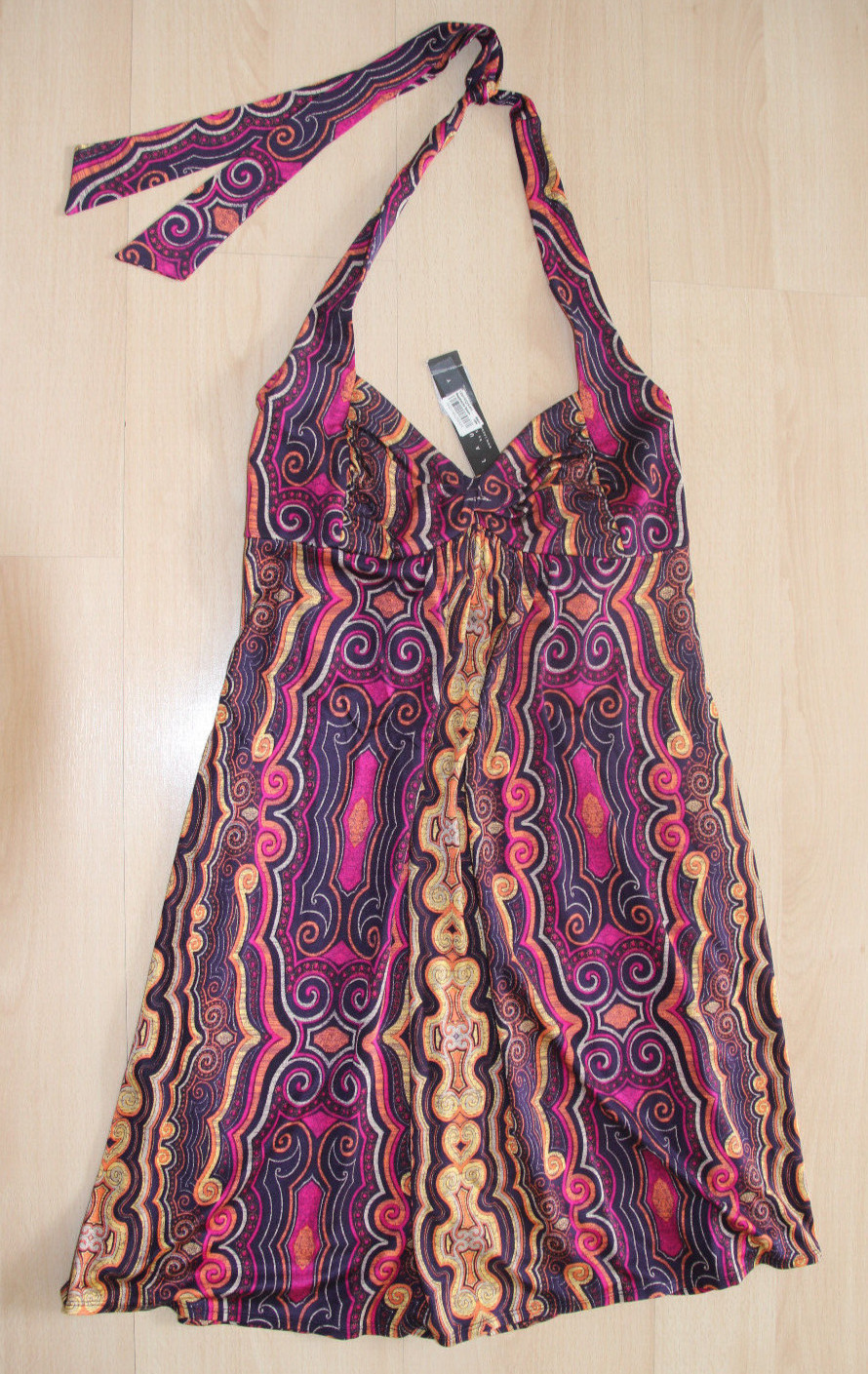 100% Silk U.S. Size 4 Laundry Shelli Segal Multicolor Halter Dress +$235 tag