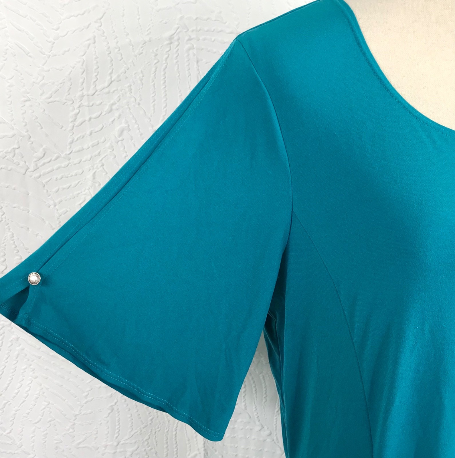 Susan Graver Turquoise Liquid Knit Dress Size L Minimalist Capsule Pullover