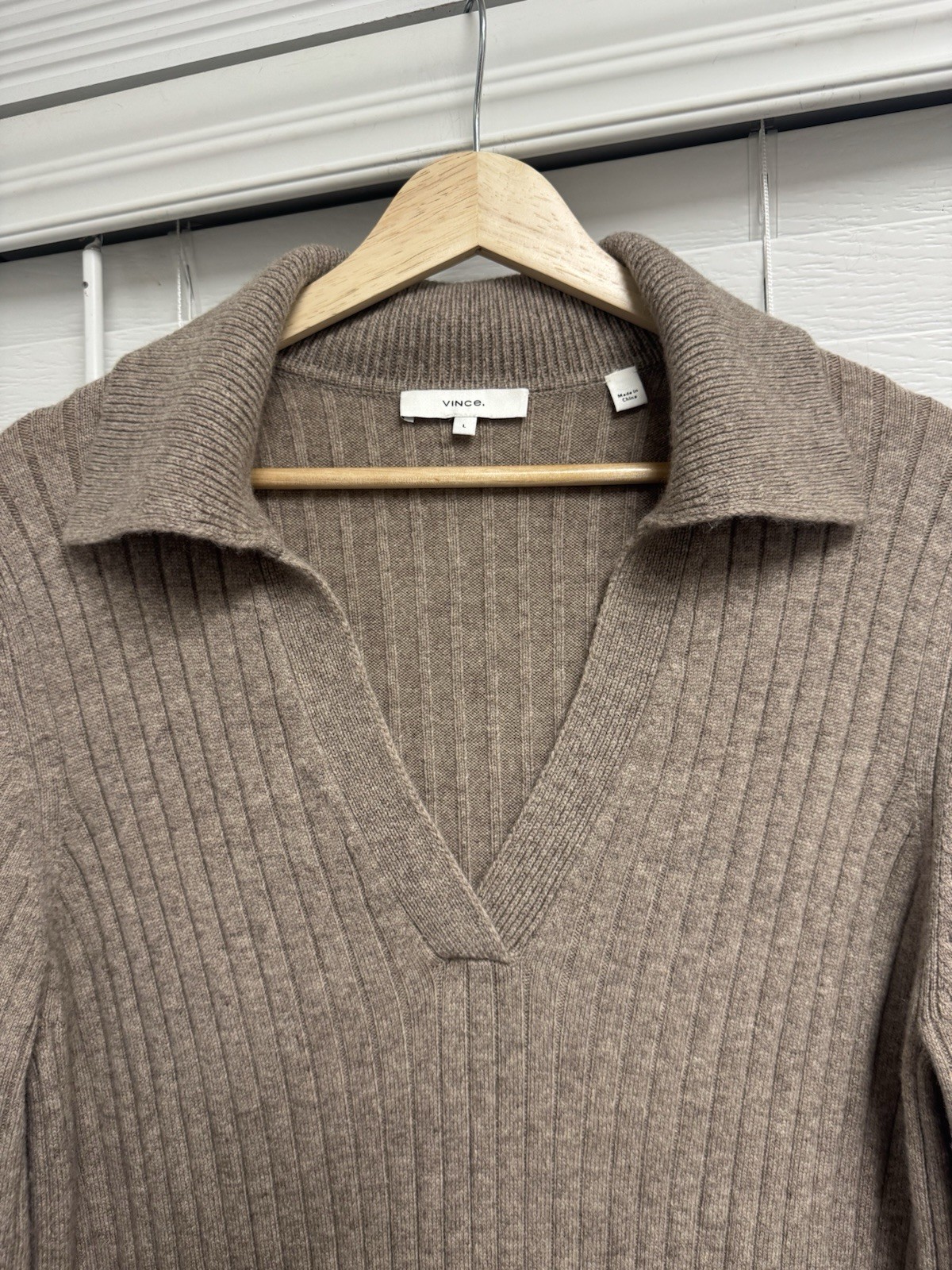 Vince Cashmere Wool Collared Ribbed Sweater Dress Polo Knit Brown Mocha Tan L