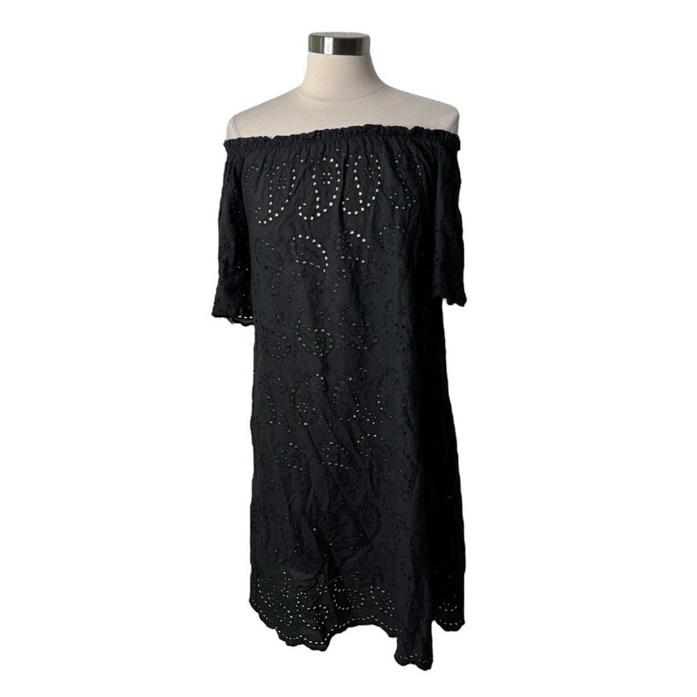 Valentina Naldi Black Strapless Cotton Eyelet Dress Italy Made Womens Medium NEW