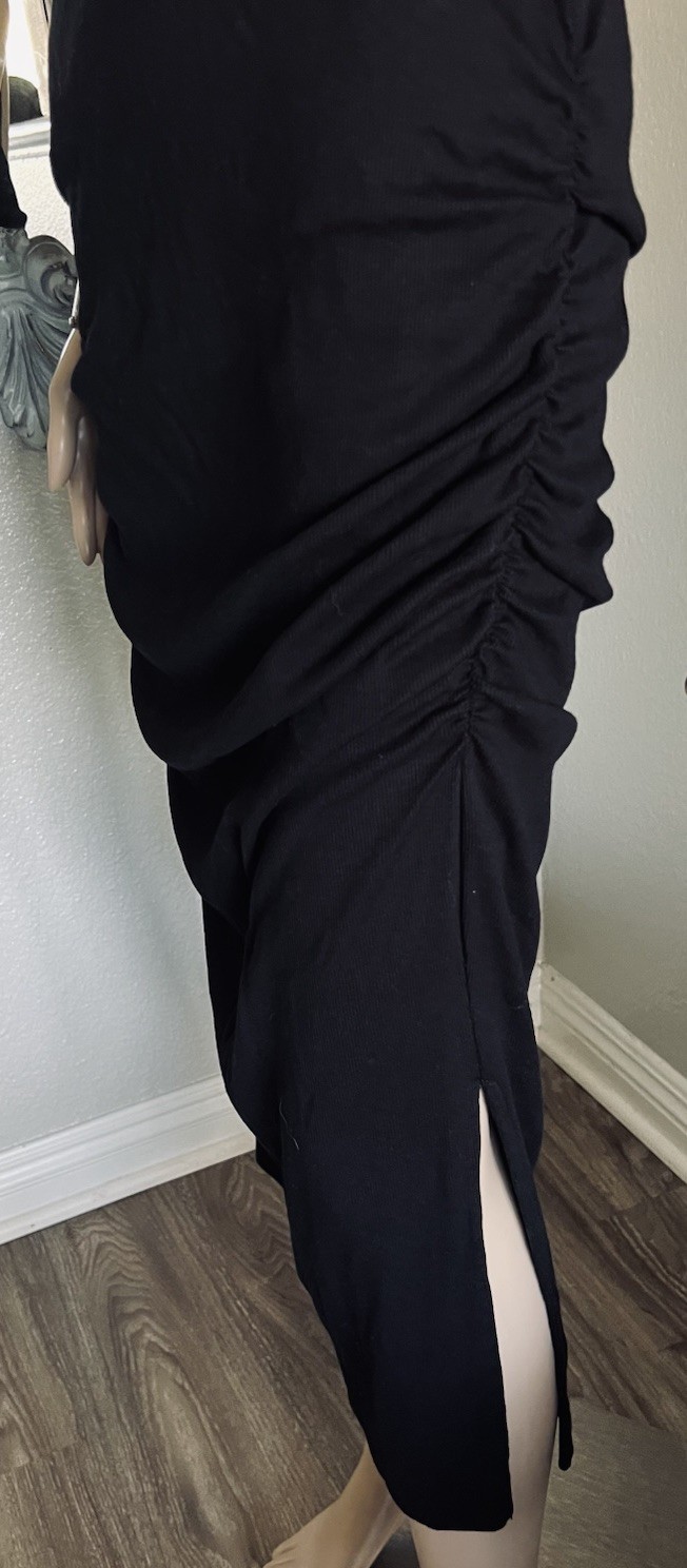 MICHAEL STARS Ruched Side Slit Bodycon Ribbed Maxi Dress Lounge Casual City XL