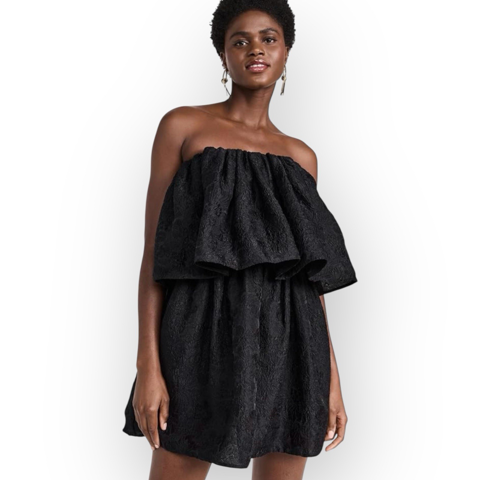 Ulla Johnson Mini Dress Size 4 Strapless Jacquard Floral Motif Black Silk Blend