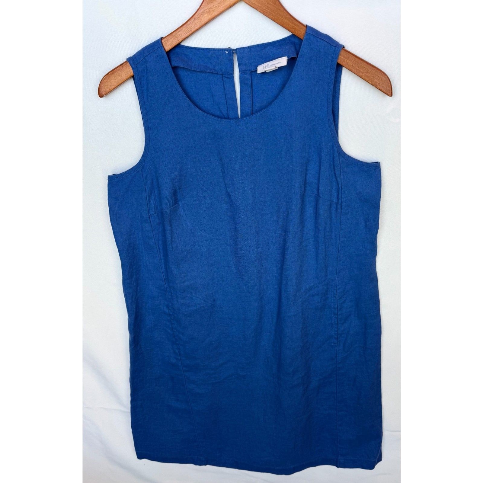 Minimalist Blue 100% Linen Dress Sleeveless Coastal Grandma Summer Shift