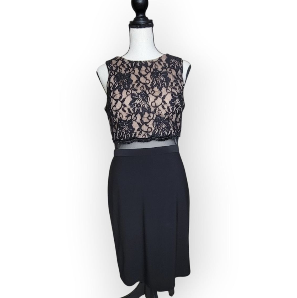 Morgan & Co Black Lace Sheer Mesh Size 10 Elegant Cocktail Sleeveless Dress