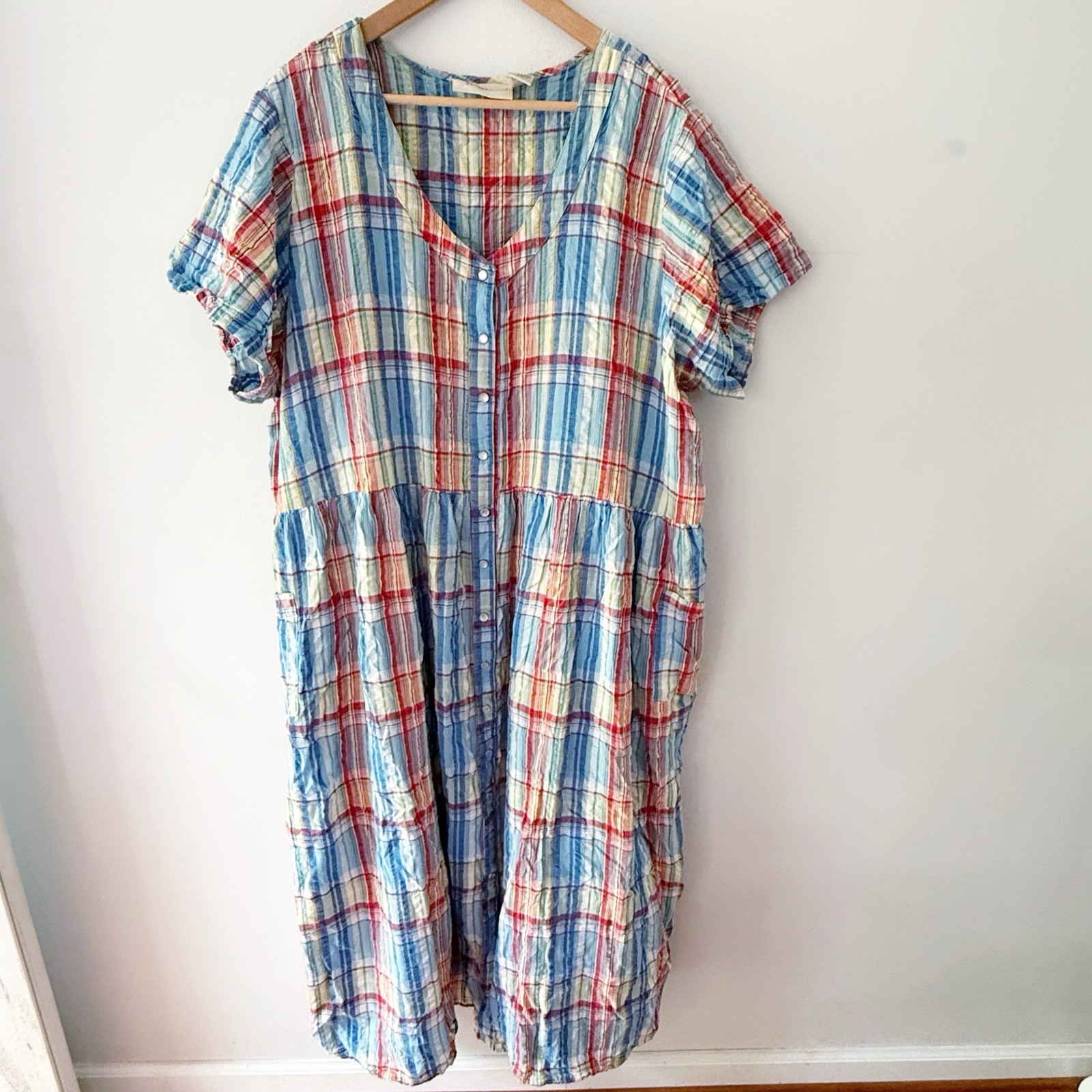 Vintage Women 100% Cotton Plaid Dress Size 3X 90s Cottagecore Western Comfy