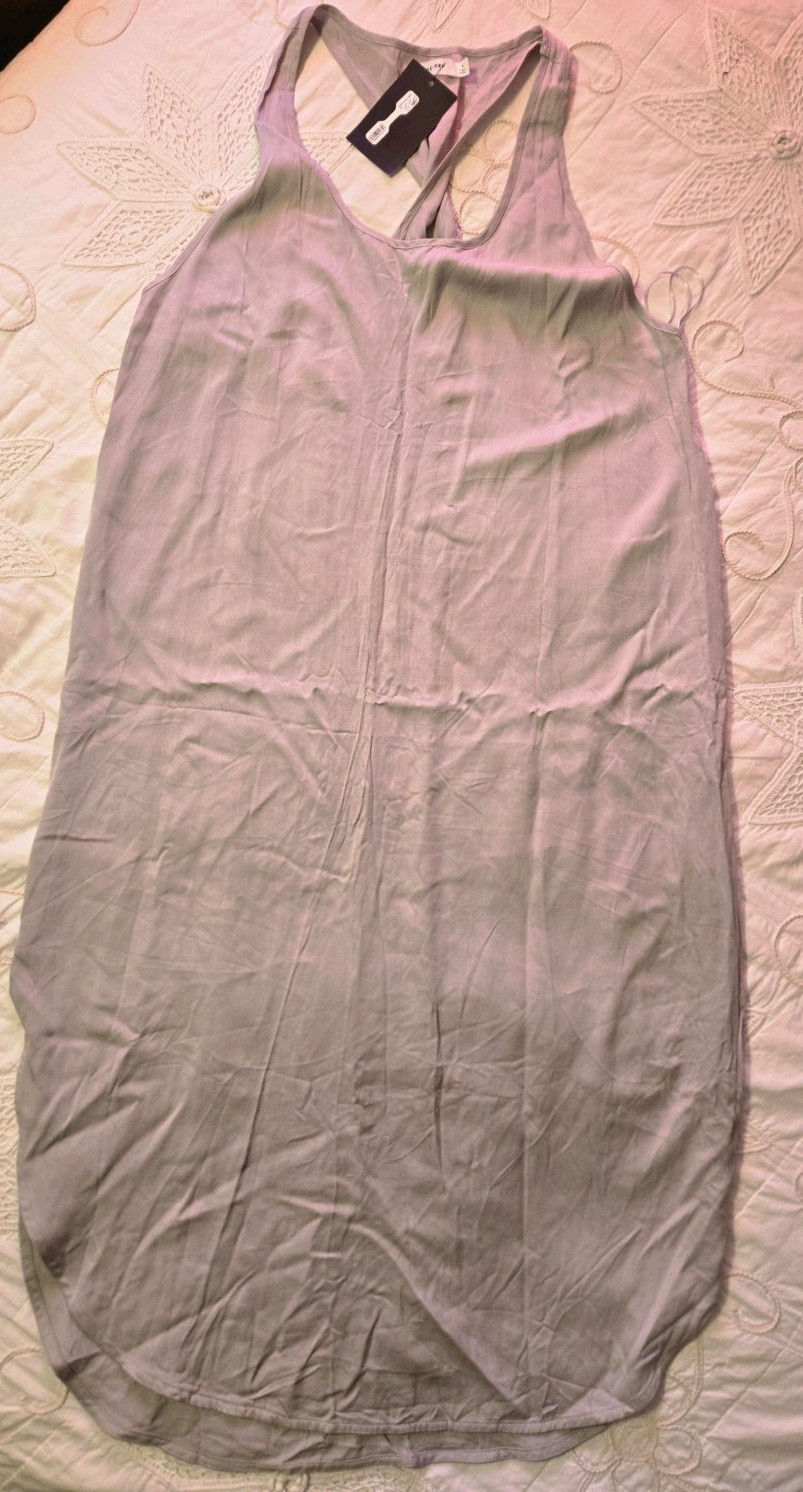MOD REF Light Gray Midi Dress Criss Cross Back Rayon Lagenlook Size Large NWT
