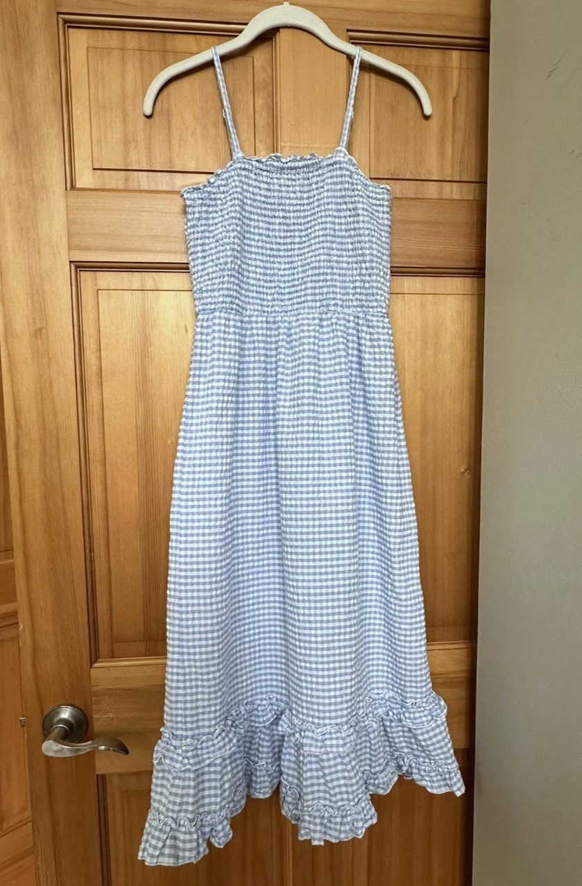 Cottagecore Blue Gingham Midi Sleeveless Straps Dress Size Medium Cotton