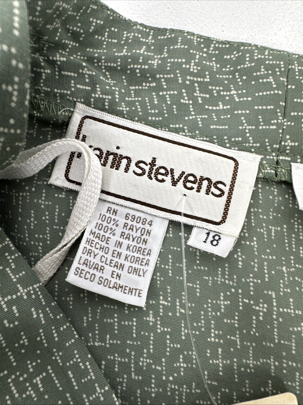 VTG Karin Stevens Printed Button Front Midi Dress Womens Size 18 Green NEW DS
