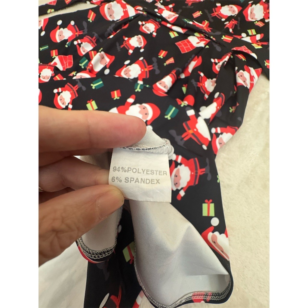 OUGES Dress Womens 2XL Black Santa Claus Christmas Print Fit & Flare Belt