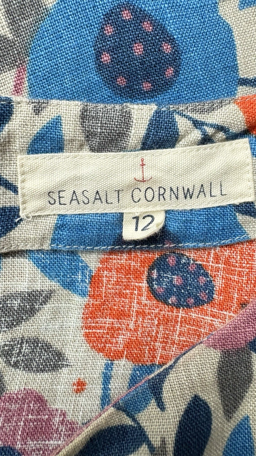 Seasalt Sol Blaze Dress Size 12 100% Linen Tunic Grey Floral Cottagecore Costal
