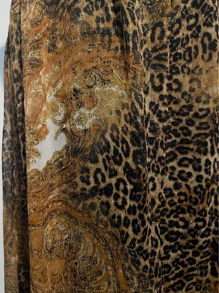 Leopard Print Embellished Neckline Midi Dress