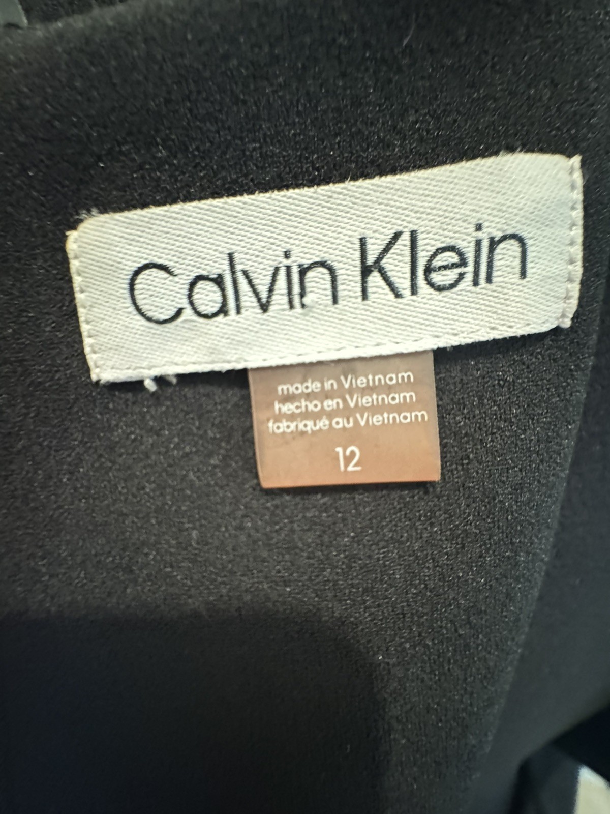 Calvin Klein Solid Black Sheath Knee Dress Round Neck side logo ack zipper