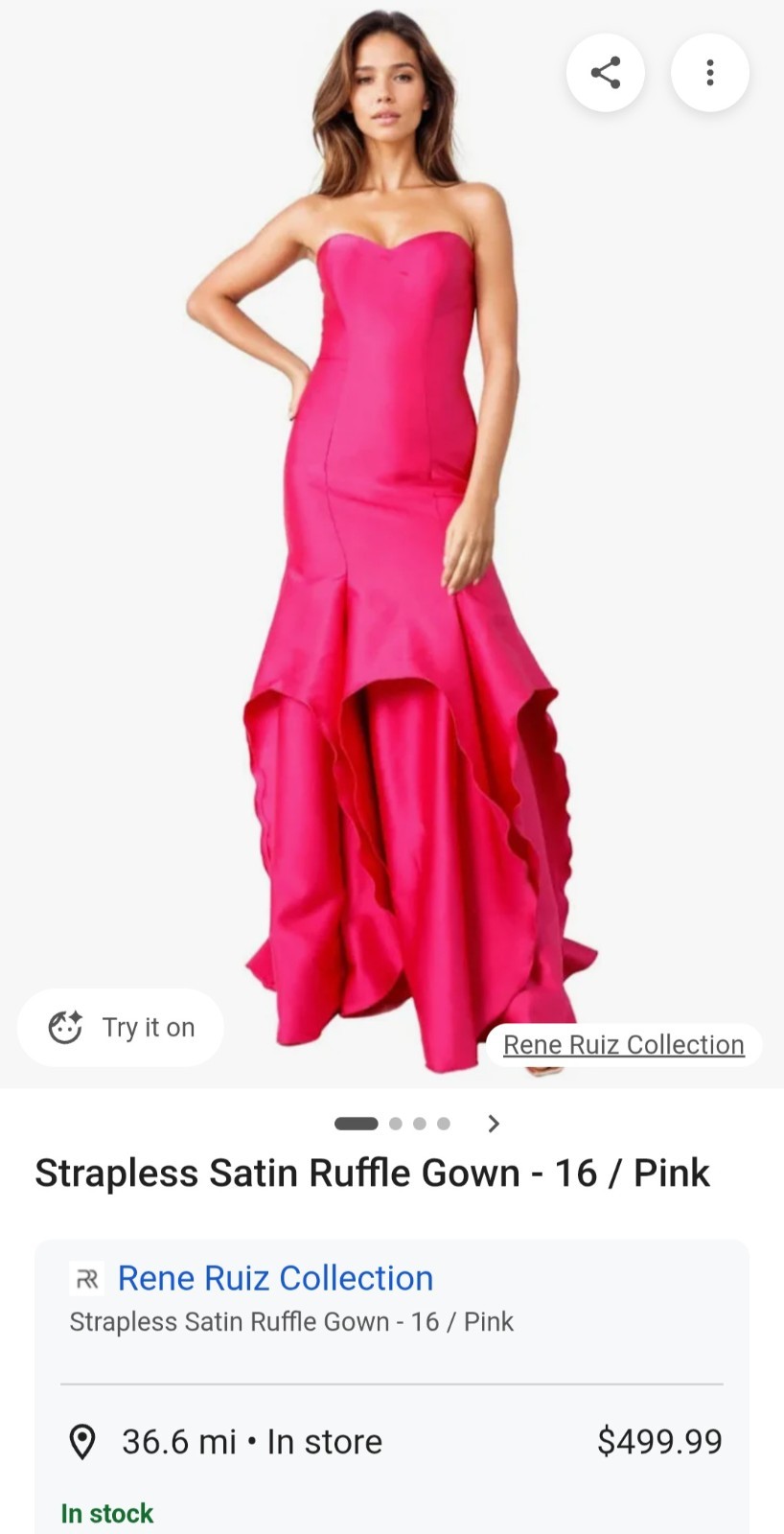 Rene Ruiz Collection Women’s Pink Strapless Satin Ruffle Bottom Gown Dress, 18