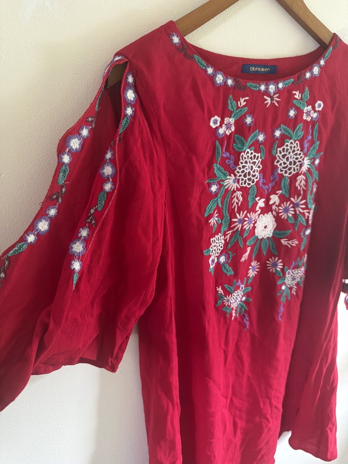 Red Embroidered Cold Shoulder Rayon Mini Dress size Small