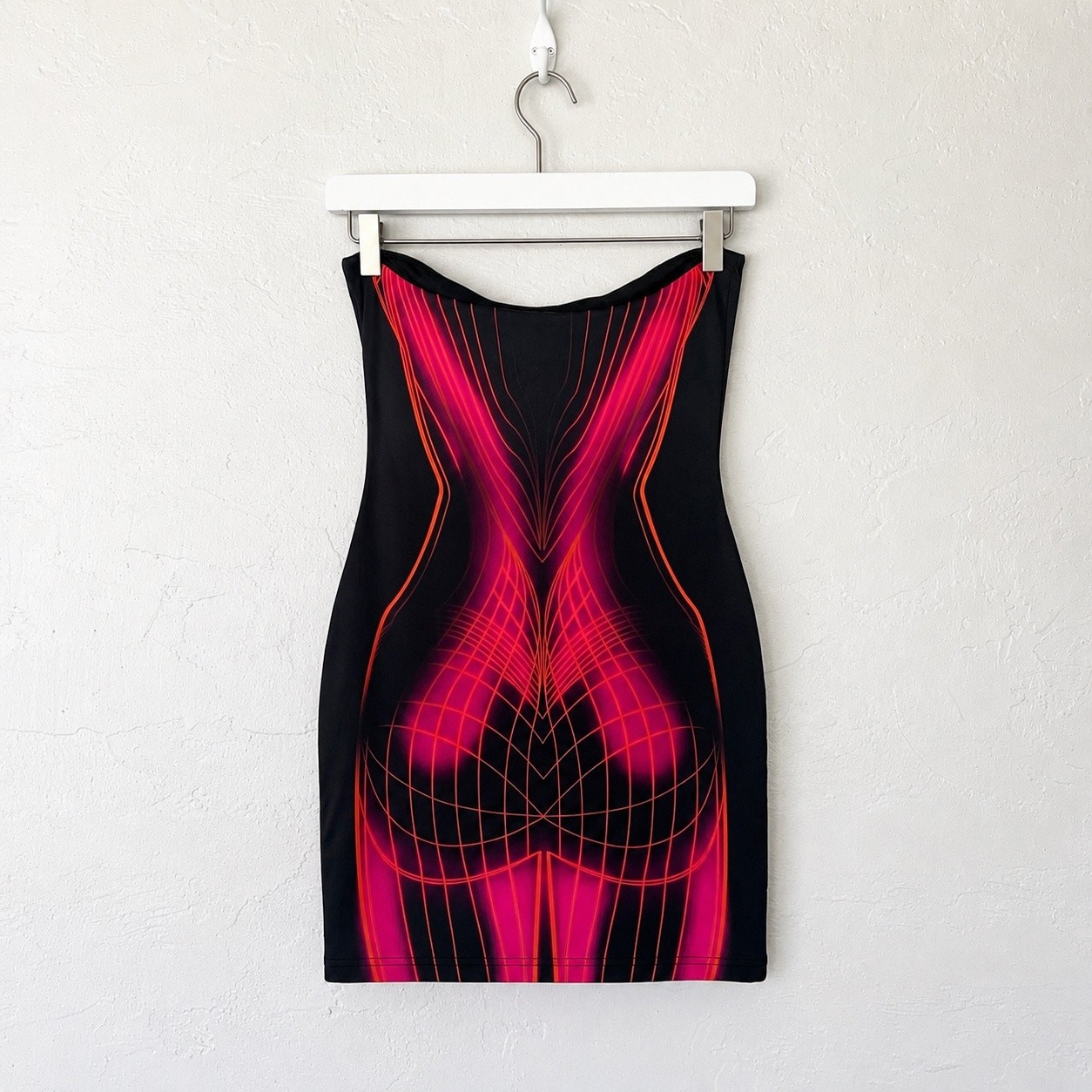 White Fox Strapless Bodycon Mini Dress Small Neon Pink Black Rave