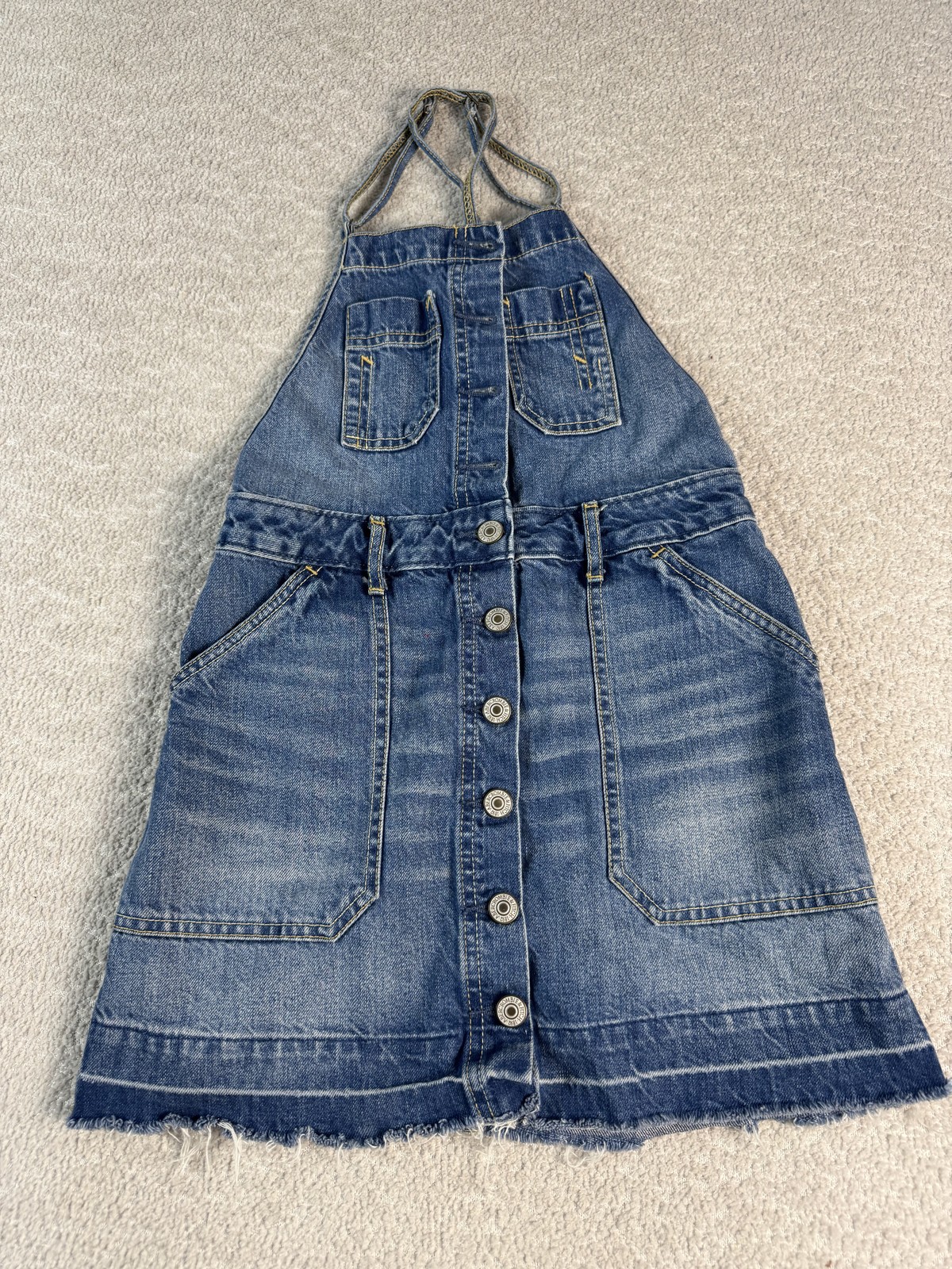 Abercrombie & Fitch Denim Dress Womens 00P Button Front Pinafore Overall Mini
