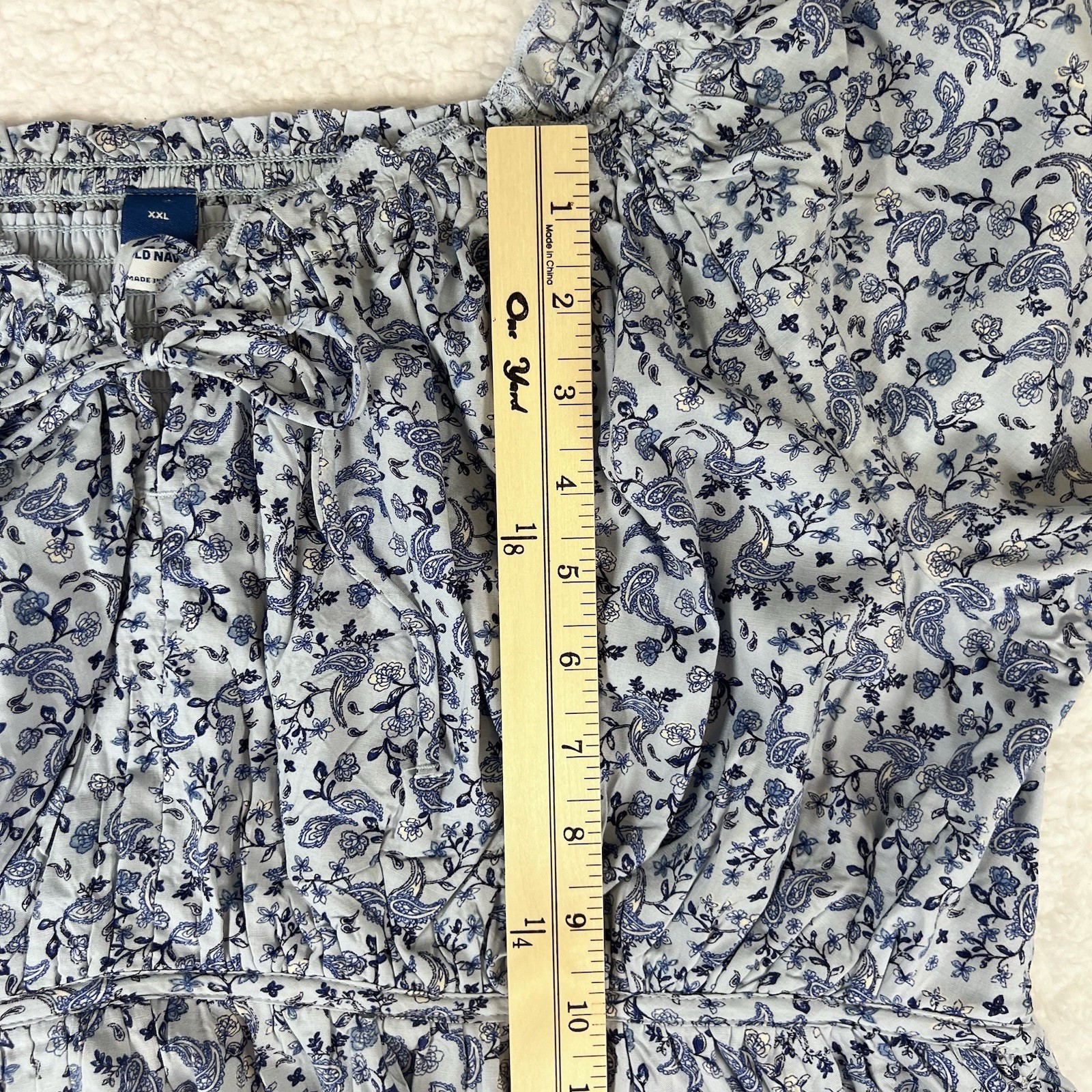 Boho Cottagecore Floral Peasant Dress XXL Smocked Babydoll Blue White