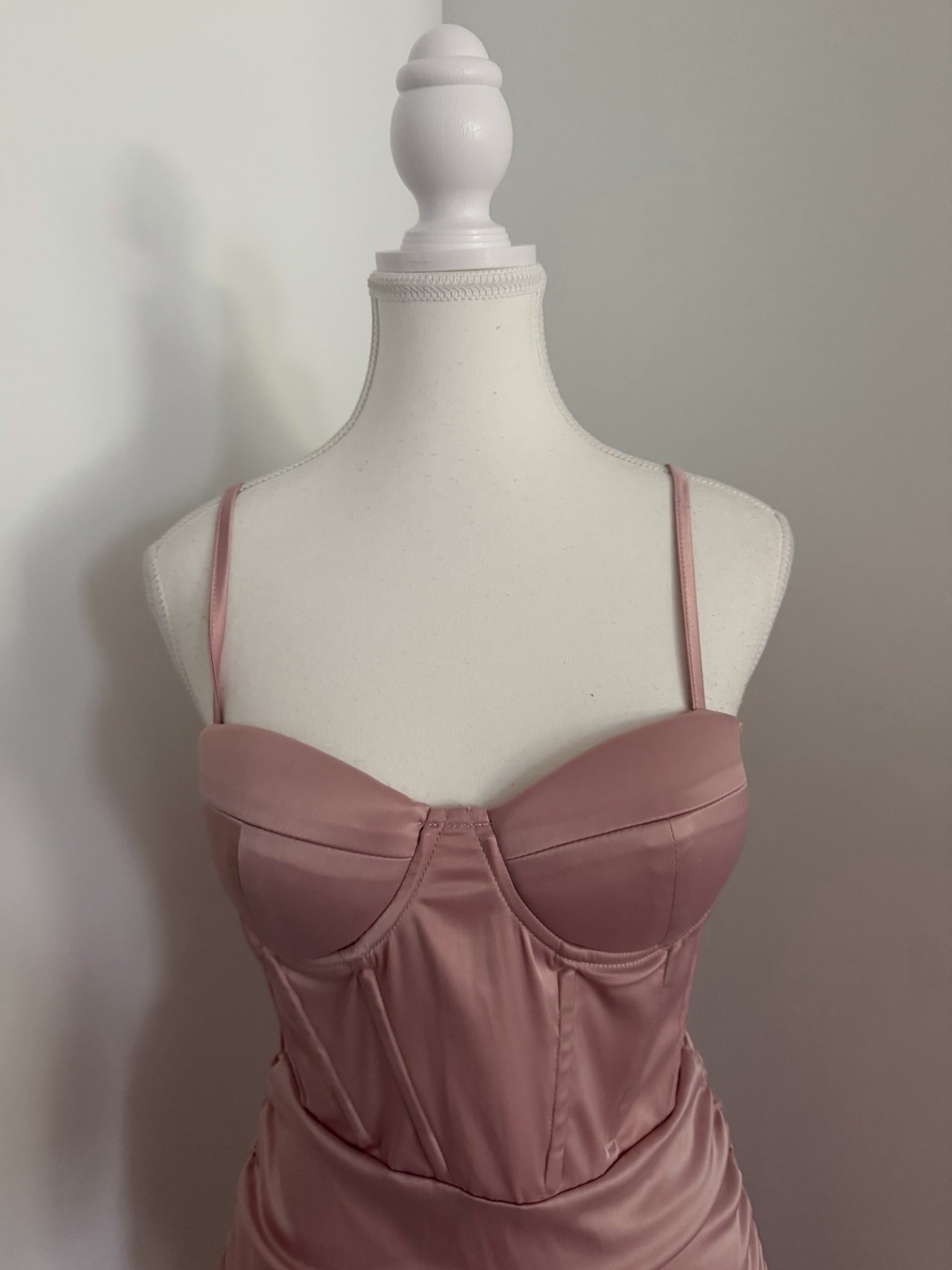 Pink Solid Satin Sweetheart Ruched Bodycon Mini Dress Zip Size S