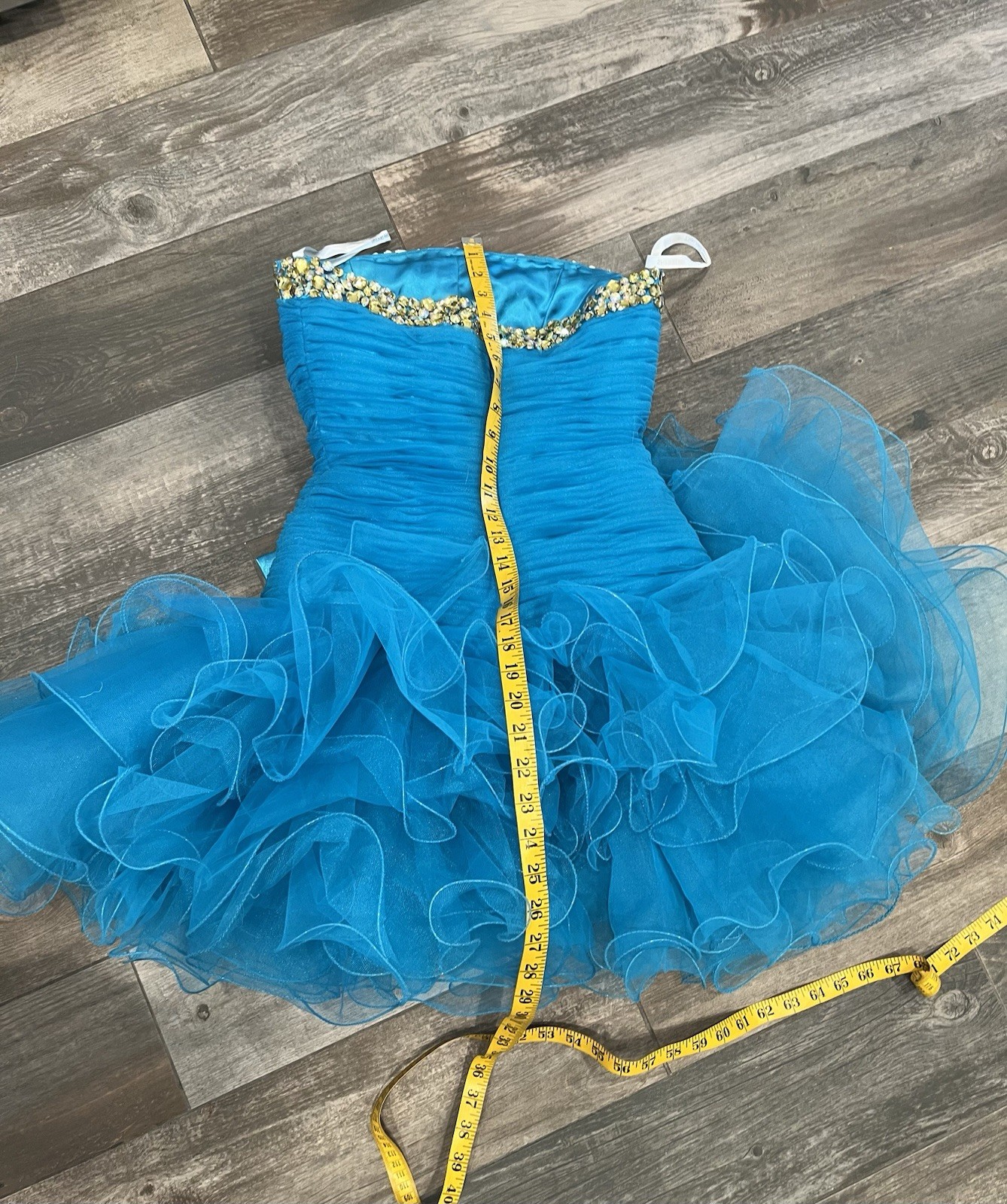 sherri hill 2326 Turquoise size 2 cocktail dress bow Rhinestone Flounce Ruffle
