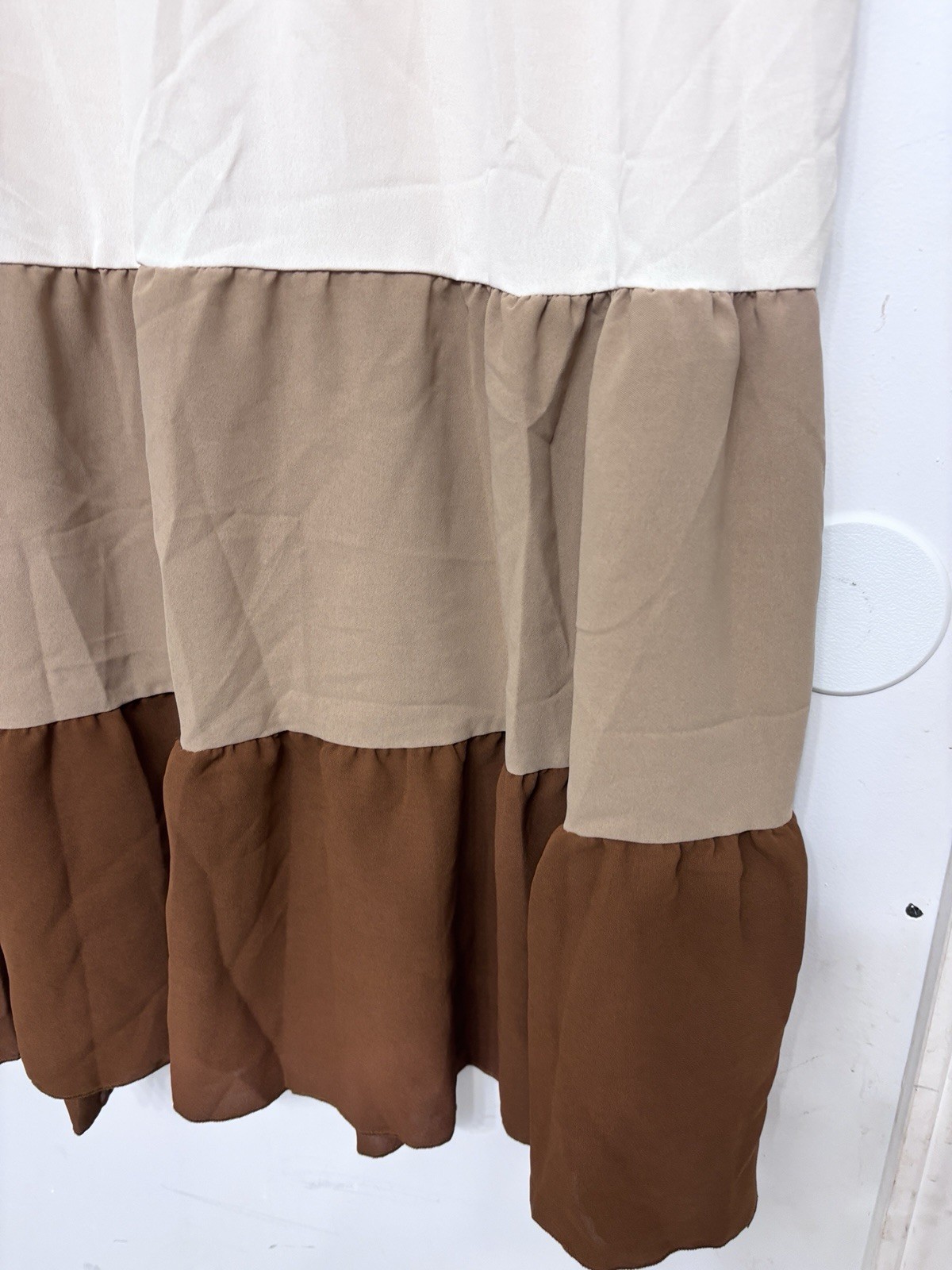 Shein Beige White Taupe Brown Tiered Dress XL Butterfly Sleeve 40×38