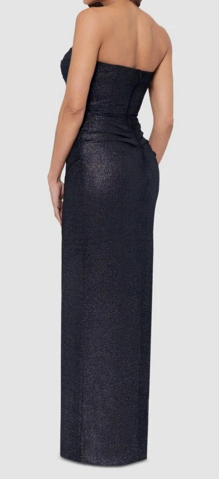 Xscape Black Silver Metallic Strapless Gown Dress Size 12 $269