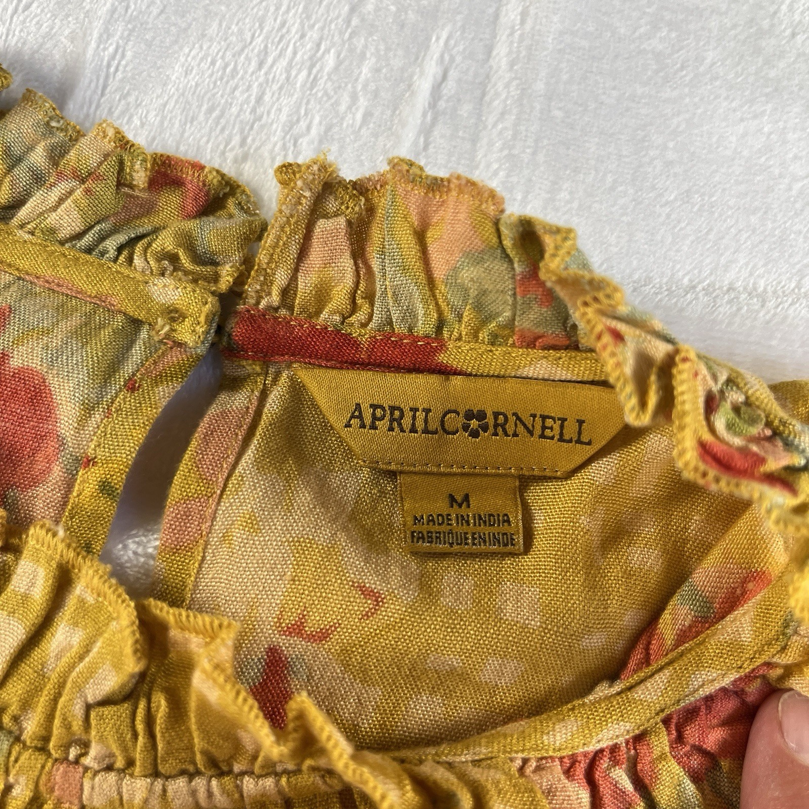 April Cornell Dress M Lisbon Rose Yellow Floral Boho Prairie Cottagecore Pockets