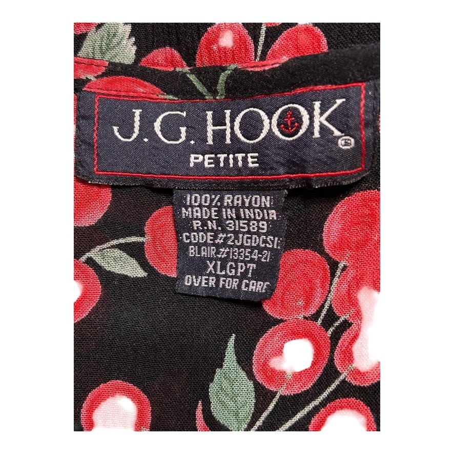 J.G. Hook PETITE Women’s Novelty Cherry Print Dress PXL Button Rayon VINTAGE