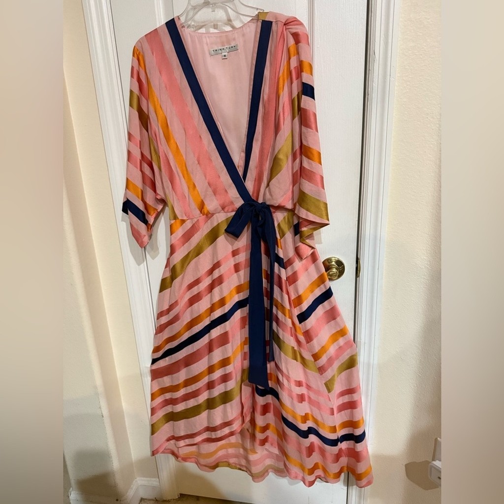Trina Turk Peach Multicolor Striped Wrap Dress 16