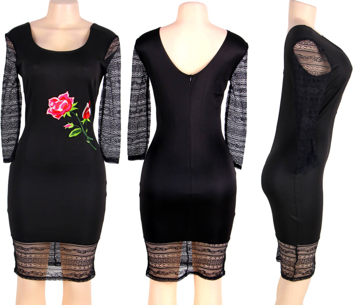 SuzanjaS Elegant Dress in Black with Sheer Inserts Flower 38 – 42