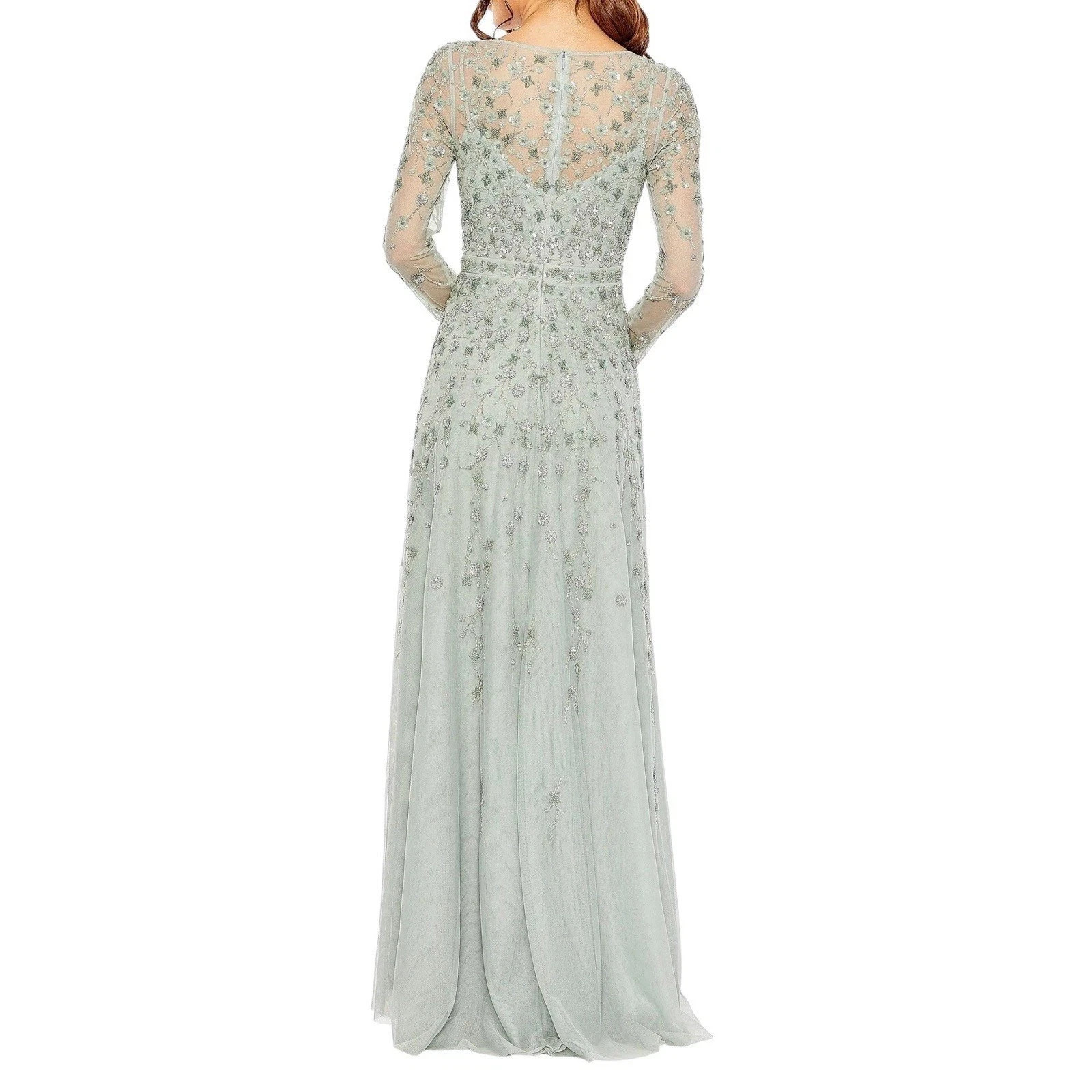Mac Duggal 9131 Embellished Wrap Over Illusion Long Sleeve Gown Size:16 $798 NWT