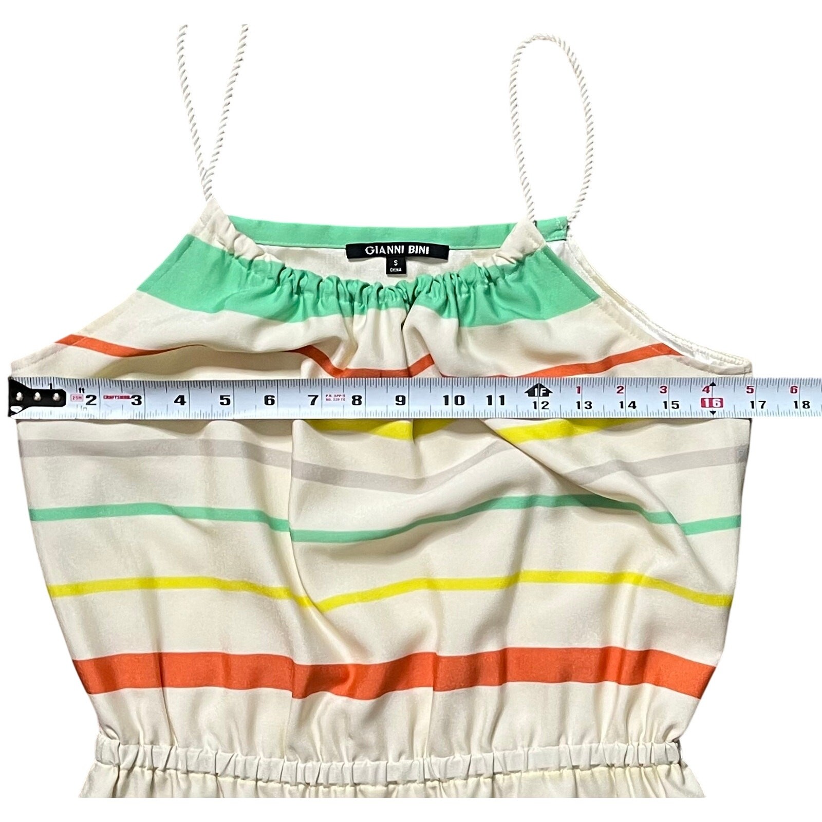 Gianni Bini Elle Striped Mini Dress Rope Spaghetti Straps Cinched Waist Sz Sm