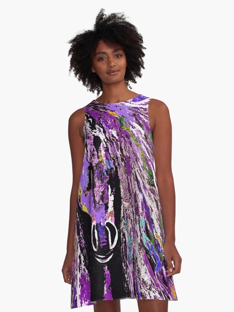 Women’s Horse Print A-Line Derby Dress Purple Size Large New Without Tags