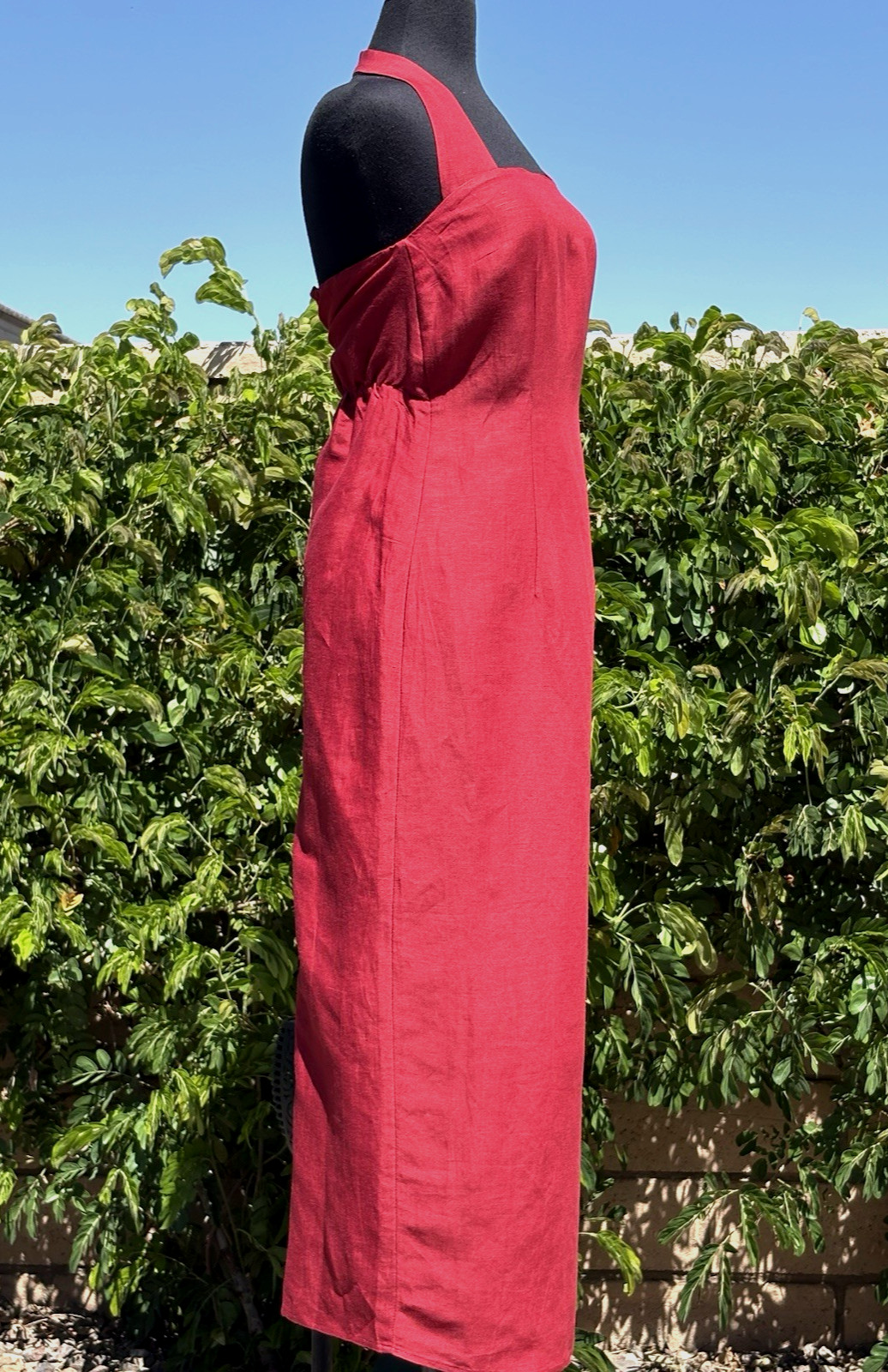 French Connection Birdie 4 Rust Linen Blend halter neck Back slit Midi Dress-NWT