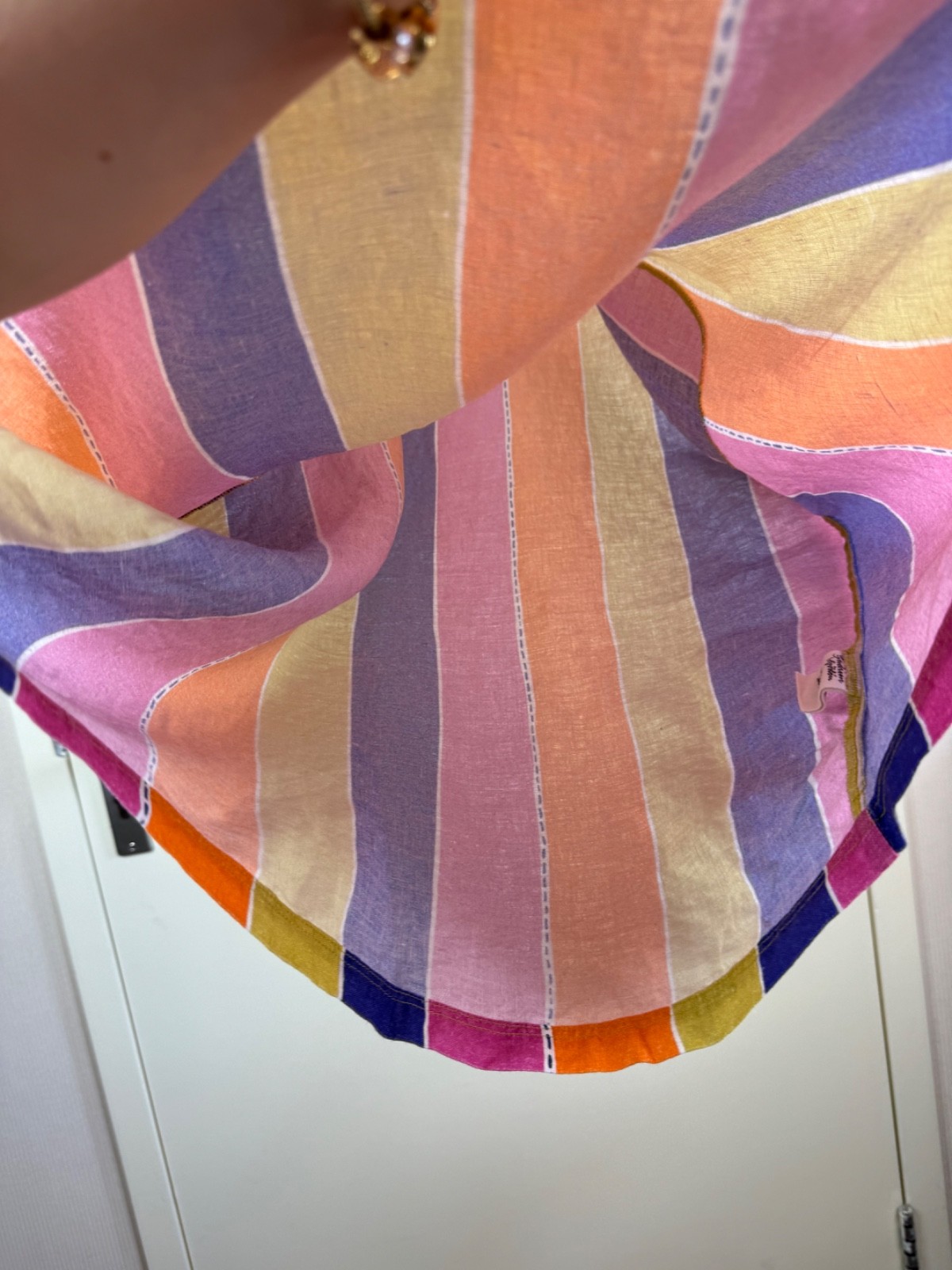 GUDRUN SJODEN Linen Multicolor Cheerful Dress Kaftan Ikat Geometric Sundress L