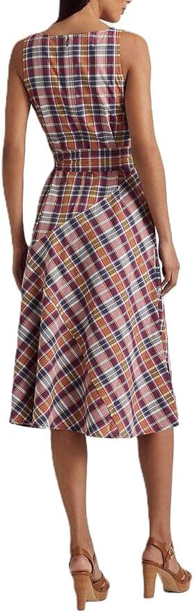 Lauren Ralph Lauren Belted Cotton Madras S Burgundynavy Multi 0 2 4 8 10 16 18