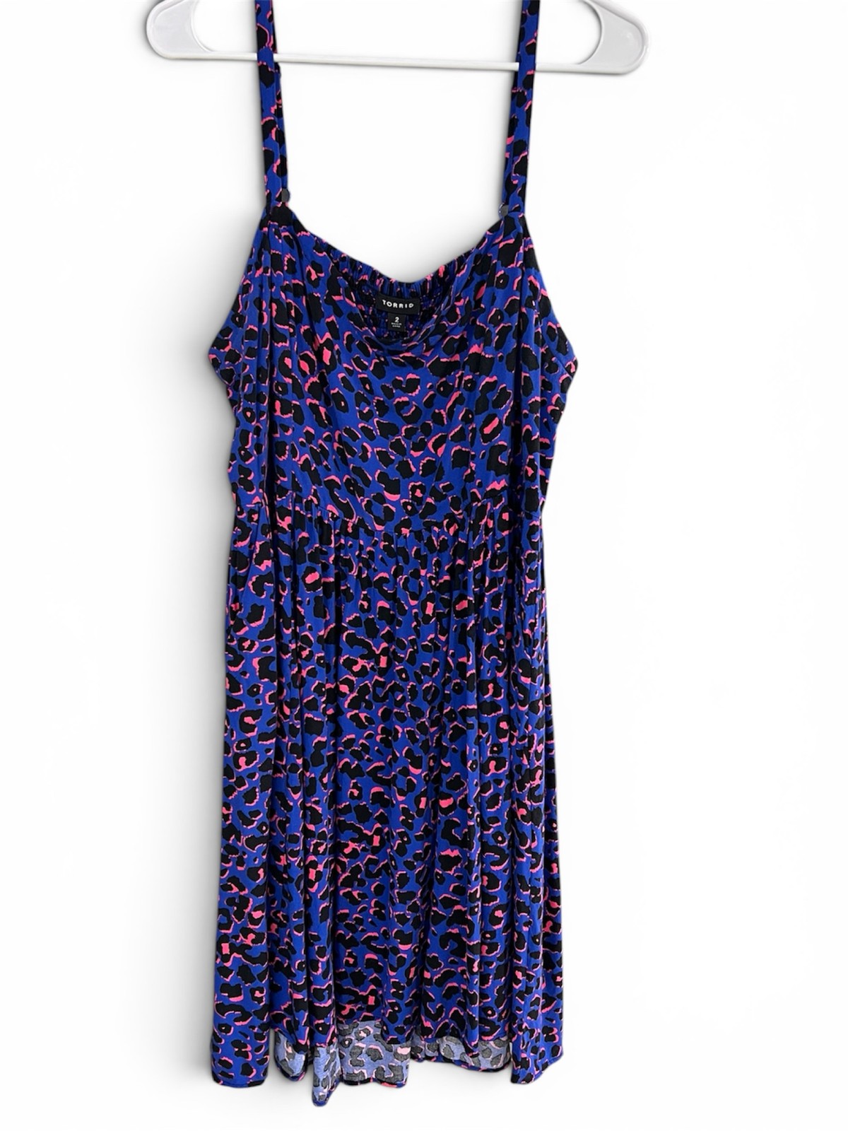 Torrid Hi-Lo Dress Size 2 Pink Blue Cheetah Print Pockets Skater