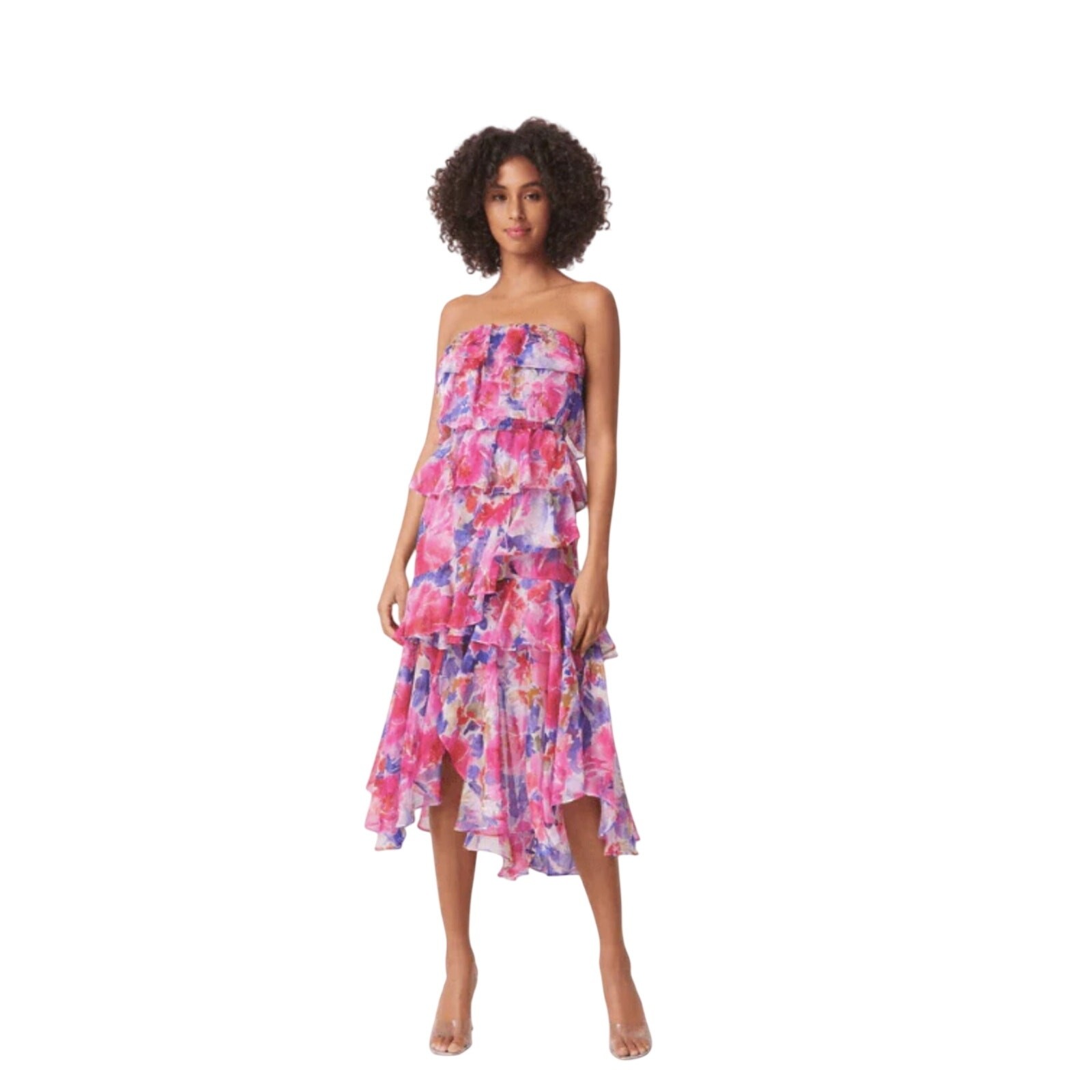 MISA Los Angeles Luciana Dress in Full Bloom Pink Purple Size Small