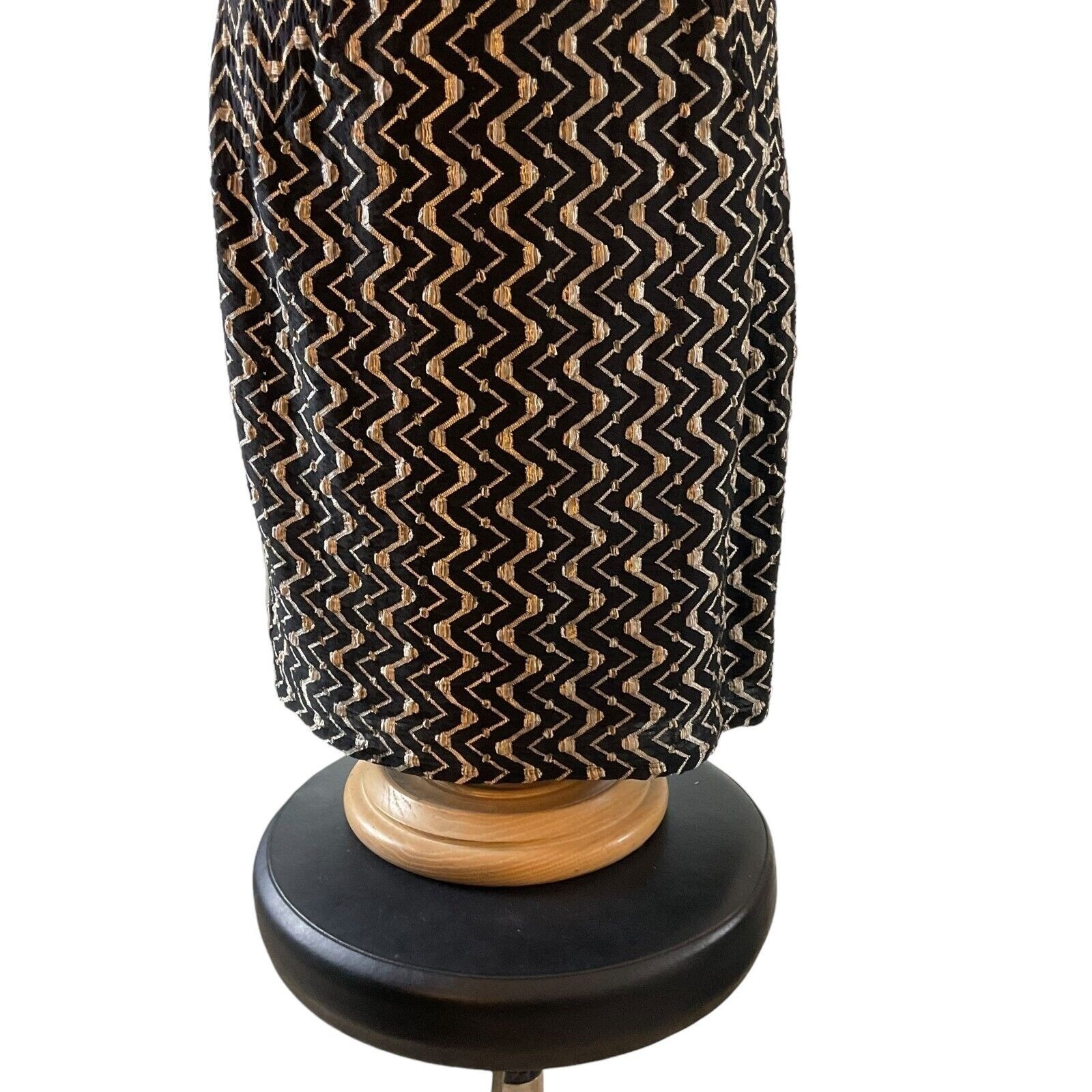 Evan-Picone Women Black Gold Chevron Sheath Dress Cowl Neck Puff Sleeve Sz 12