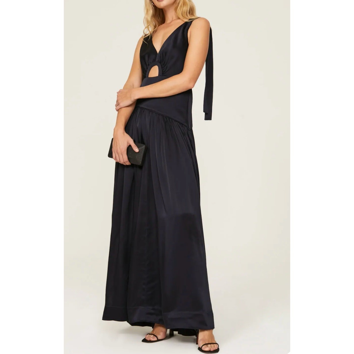 3.1 Phillip Lim Navy Satin Gown Keyhole Cutout Slit Maxi Size 6