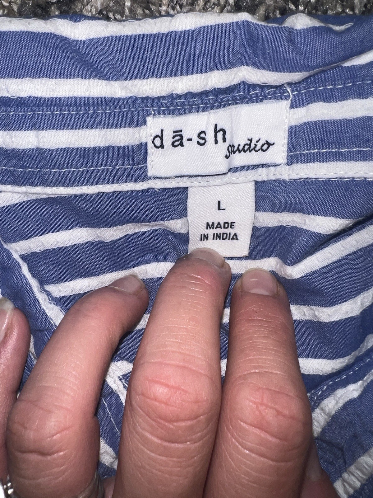 Dash Studio Blue/White Striped Collared Button Front Belted Shirt Dress L