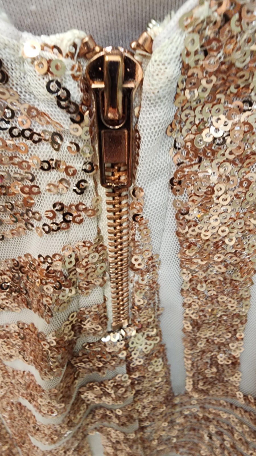 Rose Gold Sequence Mini Bodycon Dress Long Sleeve Open Back Size 8