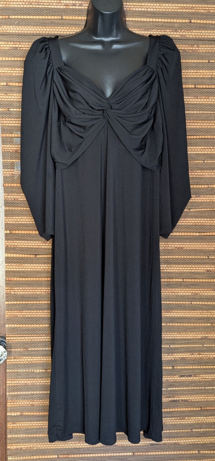 New Eloquii Plus Size 18 Black Puff Shoulder Cinched Twist Front Midi Dress